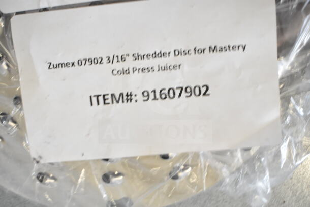 Zumex 3/16" shredder disc for Mastery Juicer, item #91607902, brand new in packaging with visible label.