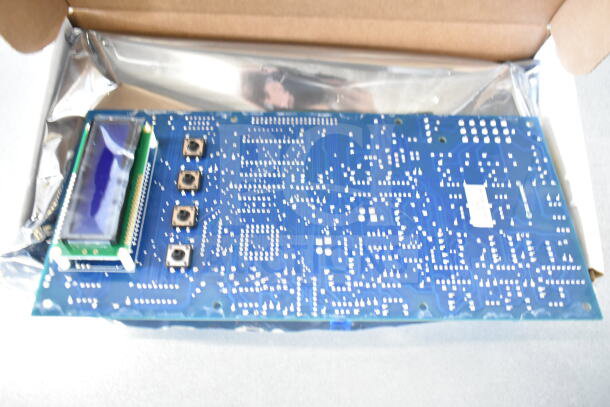 Brand new Lincoln CK11010005780 digital control board in packaging, blue circuit design, buttons and display visible.