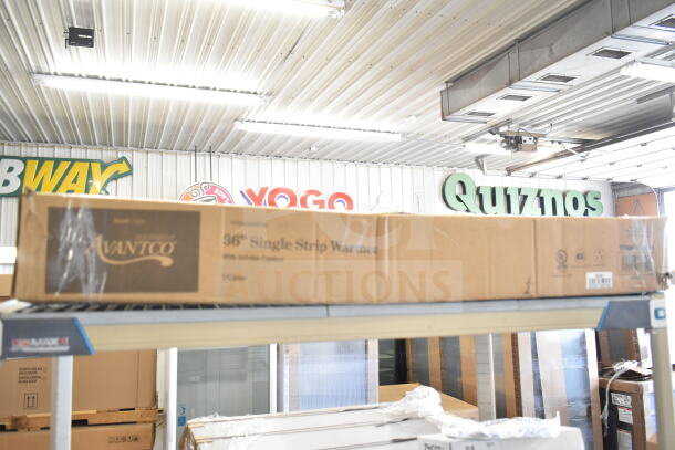 Brand new Avantco 177SW36INCPA 36" strip warmer in box, adjustable infinite control, 120V, 1 phase. Scratch and dent.