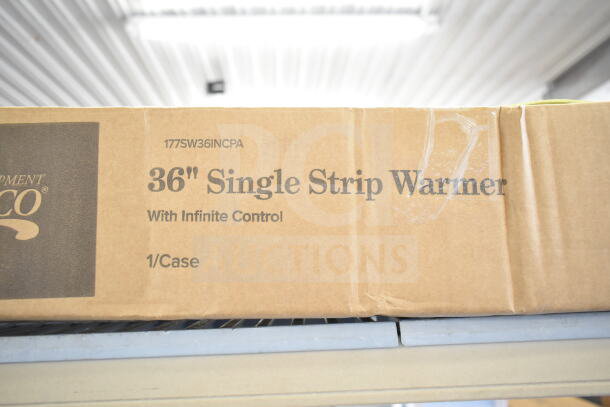 Brand new Avantco 36" strip warmer in box, model 177SW36INCPA. Features adjustable infinite control. Some box wear.