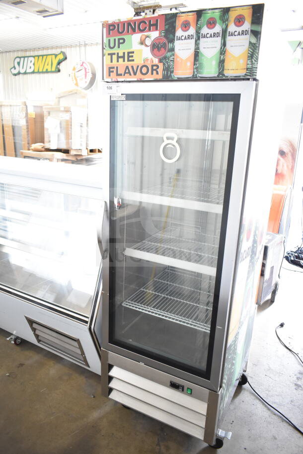 Kool-it KB27RG commercial single door reach-in cooler with glass door and commercial casters, 115V, 1 Phase, excellent condition.