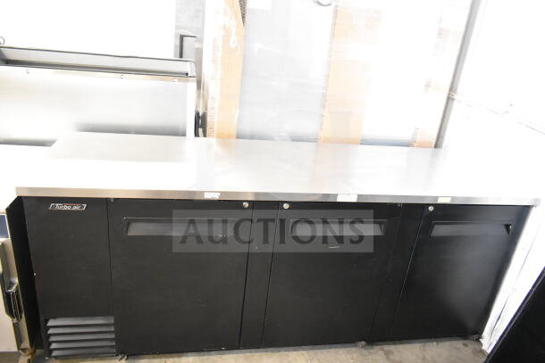Turbo Air Commercial 3 Door Back Bar Cooler, 115 Volts, 1 Phase, black finish, stainless steel top, good condition.