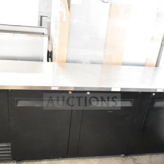 Turbo Air Commercial 3 Door Back Bar Cooler, 115 Volts, 1 Phase, black finish, stainless steel top, good condition.