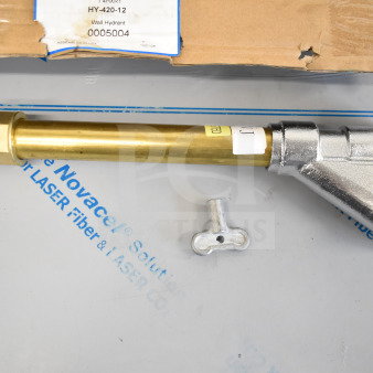 Brand new Watts 12" wall hydrant, minor scratches and dents, model HY-420-12, sturdy brass and steel construction.