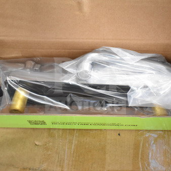 Brand new Regency 600FD86 deck-mounted faucet, 8" centers, 6" swing spout, in original packaging; some scratches and dents noted.