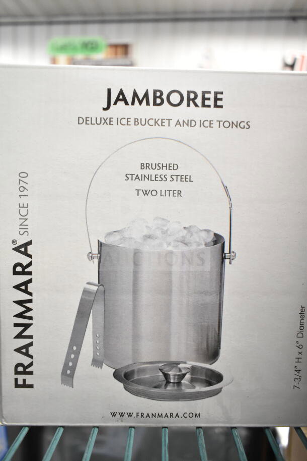 Franmara 9283 Jamboree 2 Qt. ice bucket, brushed stainless steel, double wall, with lid and tongs, brand new.