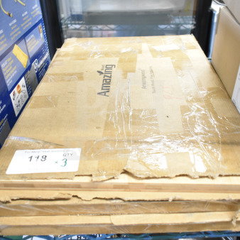 Three new 16"x24" cutting boards by Amazing, labeled "scratch and dent," in original packaging, with quantity tag "QTY 3."