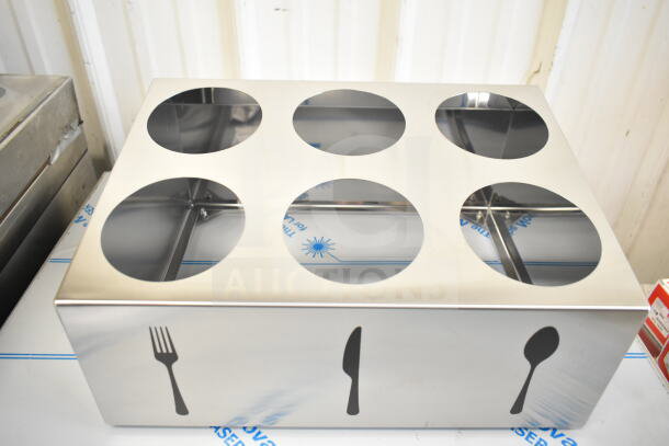 2 ServSense 651FLT6HLDR six-hole stainless steel flatware organizers, new, with fork, knife, spoon silhouettes.