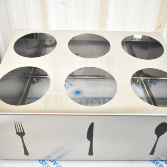 2 ServSense 651FLT6HLDR six-hole stainless steel flatware organizers, new, with fork, knife, spoon silhouettes.