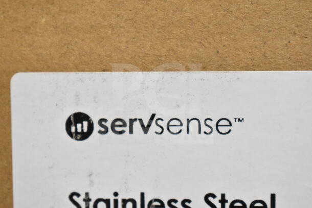 ServSense 651FLT6HLDR stainless steel organizer label. Item is new with scratches and dents. Model info visible.