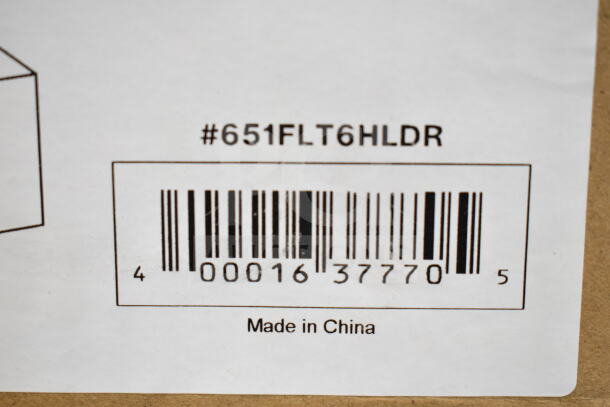 Barcode and label showing model #651FLT6HLDR, "Made in China," on packaging for ServSense stainless flatware organizer.