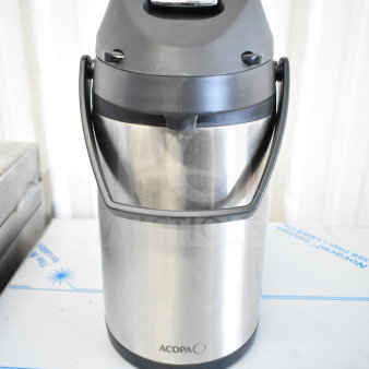 Acopa 553A35SSL 3.5L stainless steel airpot, brand new with metal lever. Scratch and dent condition.