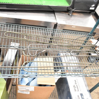 5 new Heatcraft items, including 4313F evaporator pan heater and 4314F heater coil, on metal rack.