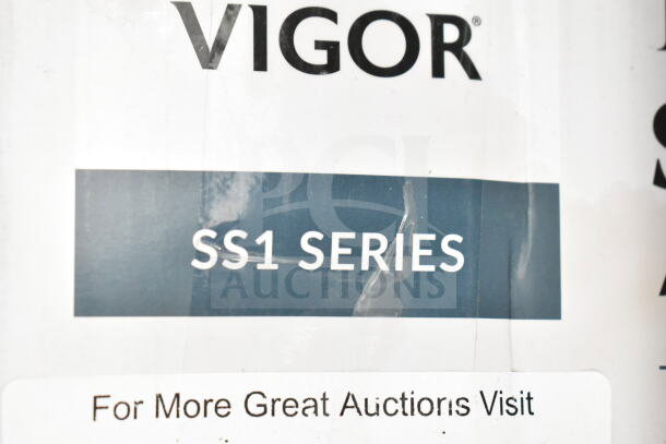 Vigor SS1 Series 10 Qt. stainless steel sauce pan with aluminum-clad bottom, brand new with minor scratches, in box.