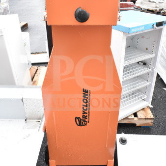 BRAND NEW Fryclone 259OS100 OS-100 70-100 lb. Fryer Oil Shuttle, orange, scratch and dent, auction label visible.