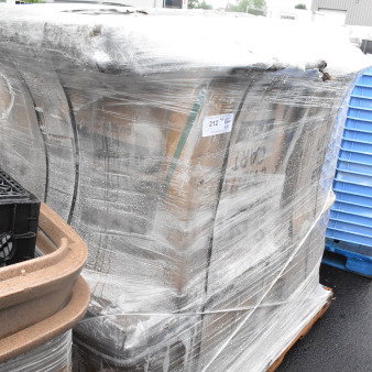 Pallet with 4 brand new scratch-and-dent items, shrink-wrapped. Label reads "212", indicating auction lot.