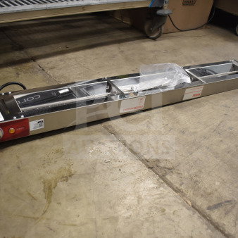 Avantco 177SW48INCPA 48" Strip Warmer, new, adjustable control, 120V, cords shown; label reads “Caution: Hot Surface.”