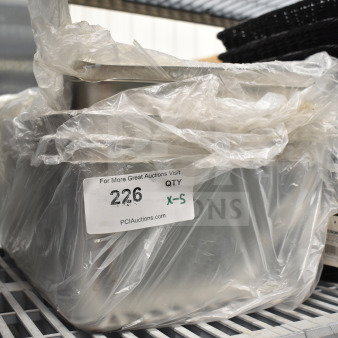 5 new scratch and dent 176SSPILLFL full-size 6" deep stainless steel steam table spillage pans, 24 gauge, in packaging.