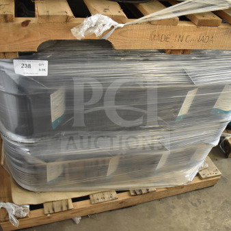 24 five-gallon barrels of ProGuard White 9101 stacked on a wooden pallet, wrapped in plastic, in new condition.