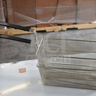 Brand new Pitco P6072184 equivalent twin fryer basket, 17" x 8.25" x 6", with front hook. Scratch and dent condition.