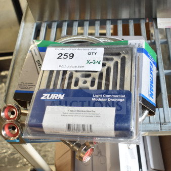 2 new items: Zurn Elkay LC-FS06SS 6" stainless steel floor drain grate and Eastman 72" braided steel washing machine connector.