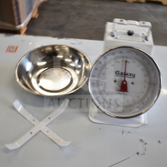Brand new Galaxy 177GPCM25B 25 lb. mechanical portion control scale, removable stainless steel bowl, slight dent.