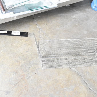 Brand new Pitco P6072185 fryer basket, 17 1/8" x 5 1/2" x 6 1/8", front hook, metal wire construction.