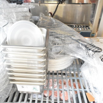 34 new scratch and dent kitchen items, including a 407FBTACO8 taco fry basket and American Metalcraft pizza screen.