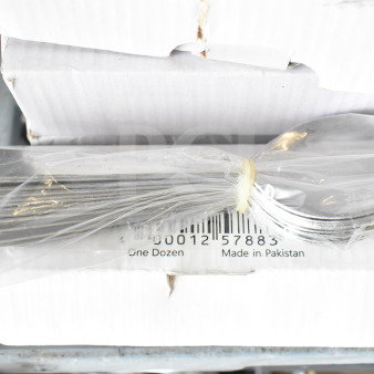 22 new Choice Windsor 5 7/8" stainless steel bouillon spoons, 18/0, in original case. Made in Pakistan.