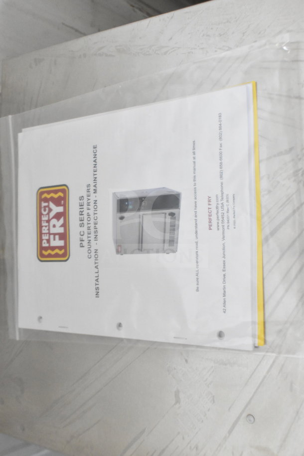 BRAND NEW 2024 Perfect Fry PFC730 Semi-Automatic Ventless Deep Fryer, 208V, 1 Phase. Instruction manual visible.
