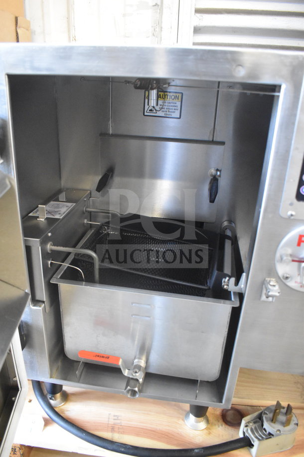 BRAND NEW SCRATCH AND DENT Autofry MTI-5 Commercial Ventless Fryer, 2 Gallon, 240V, 1 Phase. Interior view, caution label visible.