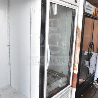 Brand new True TSCI-600R-G-PH commercial reach-in cooler merchandiser, single glass door, 110-120 volts, with minor scratches.