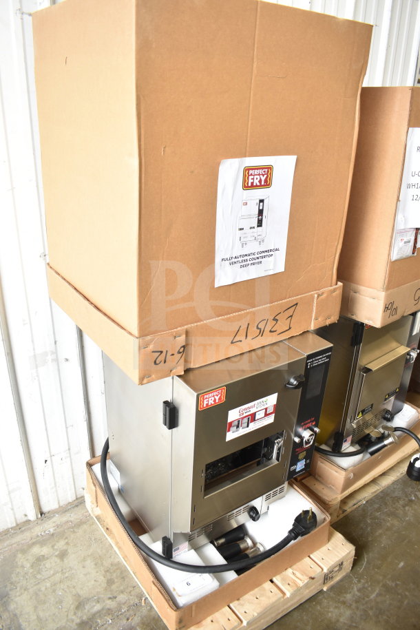 Brand new 2025 Perfect Fry PFA730 ventless deep fryer, 240V, 3 Phase, in packaging. Marked "Scratch and Dent."