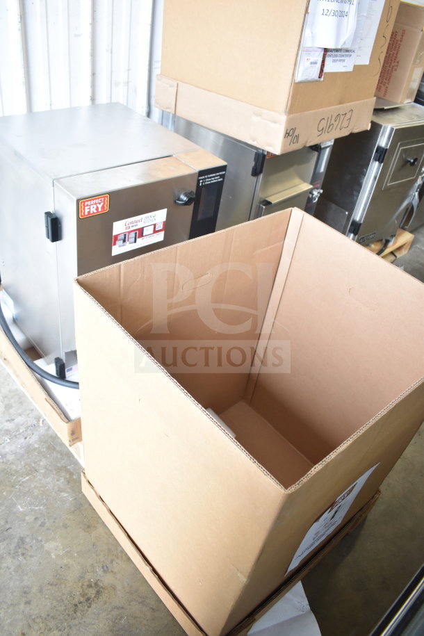 Brand new 2025 Perfect Fry PFA730 ventless countertop deep fryer. Visible scratch and dent, 240V, 3 phase.