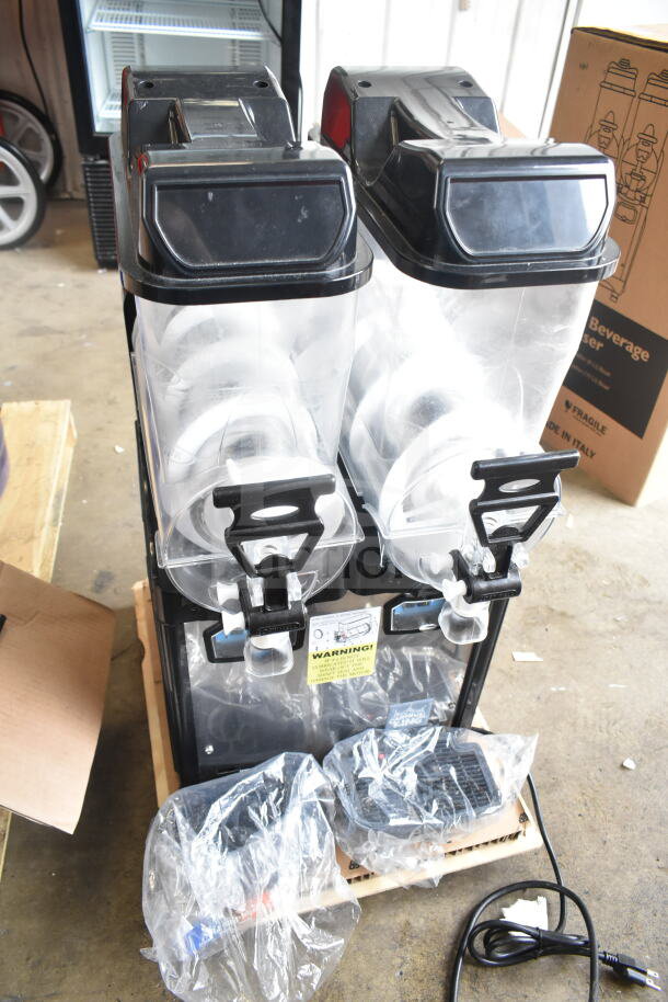 BRAND NEW Carnival King Oasis 2-10 Double 2.6 Gallon Pourover Granita Machine, 120V, 1 Phase, minor scratches, clear containers.