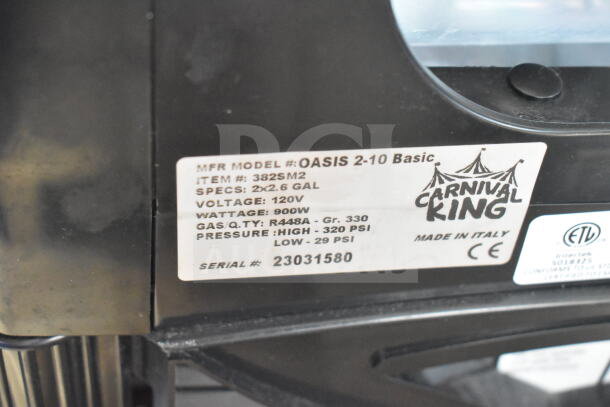 Carnival King Oasis 2-10 Granita Machine, model 382SM2, 2x2.6 gal capacity, 120V, 900W, new scratch and dent, 2025.