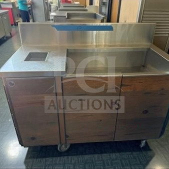Remarkable condition commercial dish bussing station, 52"x26"x42", stainless steel, mobile with storage, fully inspected.