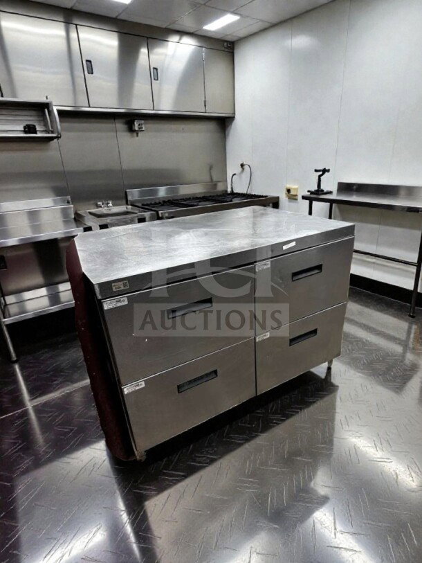 Delfield STD4460NP commercial worktop refrigerator, 60", stainless steel, 4 drawers, 18.3 cu. ft., premium condition.