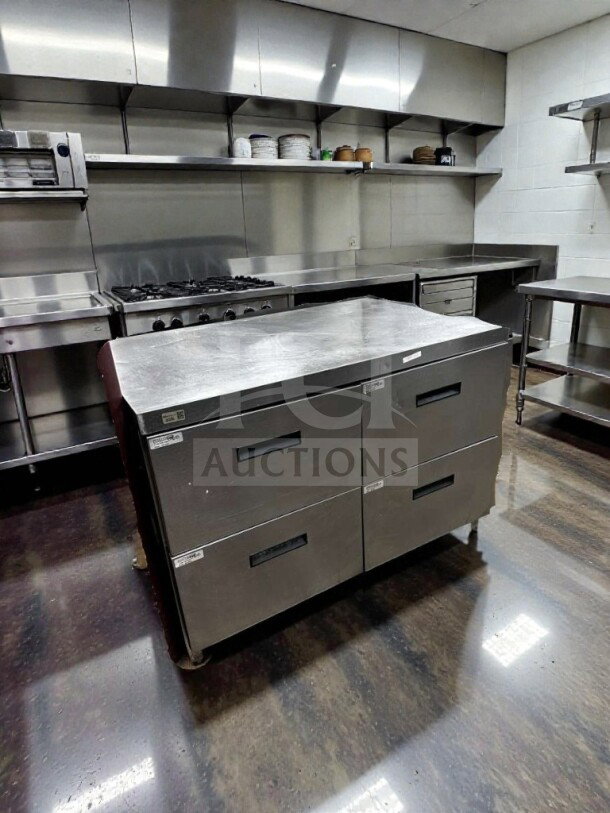 Delfield STD4460NP 60" commercial worktop refrigerator, stainless steel, 4 drawers, 18.3 Cu. Ft., NSF listed, premium condition.