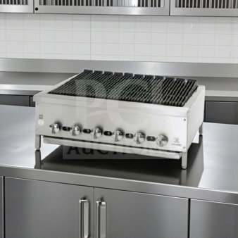 Prime condition Jade Range JB-36, 36" gas radiant charbroiler with cast iron grates, stainless steel stand. 90,000 BTU, NSF/CSA listed.