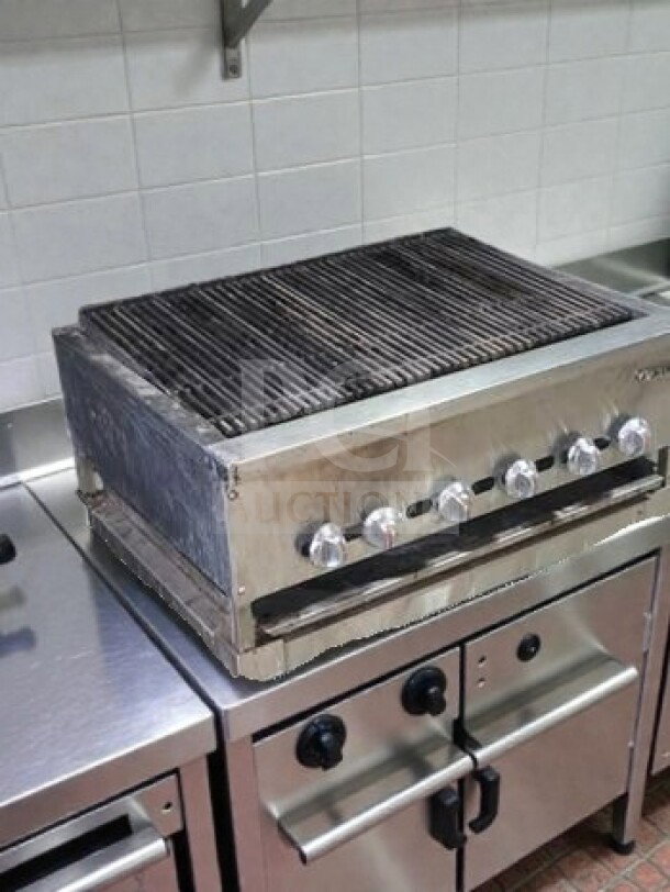 Prime Condition Jade Range JB-36 gas radiant charbroiler with cast iron grates, stainless steel stand, 36", 90,000 BTU, NSF/CSA listed.