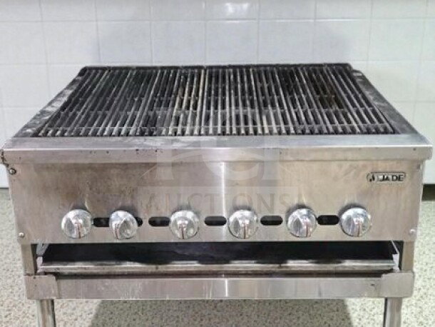 Jade Range JB-36 gas radiant charbroiler, 36" with cast iron grates and stainless steel stand, 90,000 BTU, NSF/CSA listed.