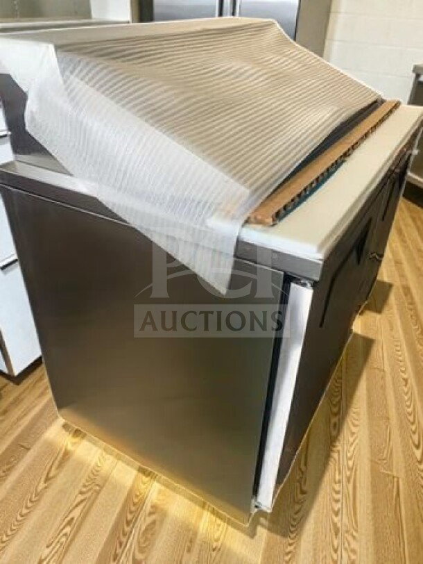 Brand new True TFP-48-18M-HC 48" prep table with refrigerated base, 18 pan capacity, NSF/UL listed, 115V.