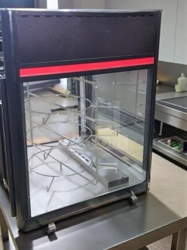 Hatco FSD-2 Flav-R-Savor rotating heated pizza merchandiser, 3 levels, superb condition, fully tested, 22.5" size, NSF/UL listed.