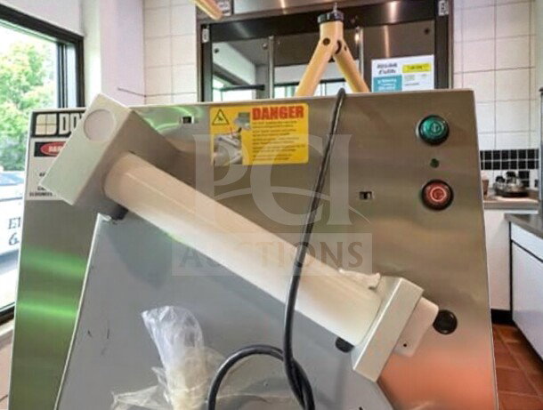 Brand new Doyon DL18DP dough sheeter, double pass, 2 angled rollers, sheets up to 17", 120V, NSF/ETL listed, tested.