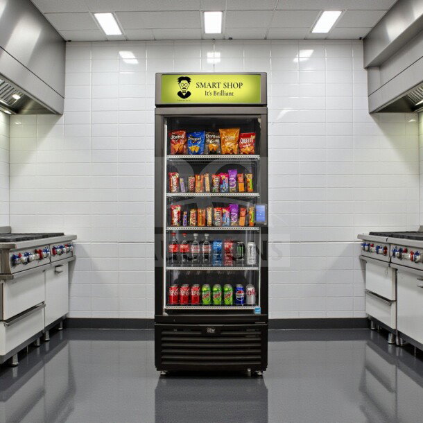 Starbucks branded IDW G-26CSI glass door beverage cooler, 23 cu. ft., superior condition, fully operational, ETL listed.
