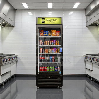 Starbucks branded IDW G-26CSI glass door beverage cooler, 23 cu. ft., superior condition, fully operational, ETL listed.