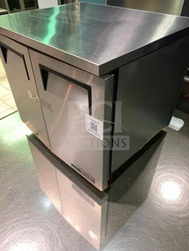 Brand new True TUC-36-HC undercounter refrigerator, 36 3/8", 2 solid doors, 8.5 cu. ft., NSF/UL listed, 115V, stainless steel.