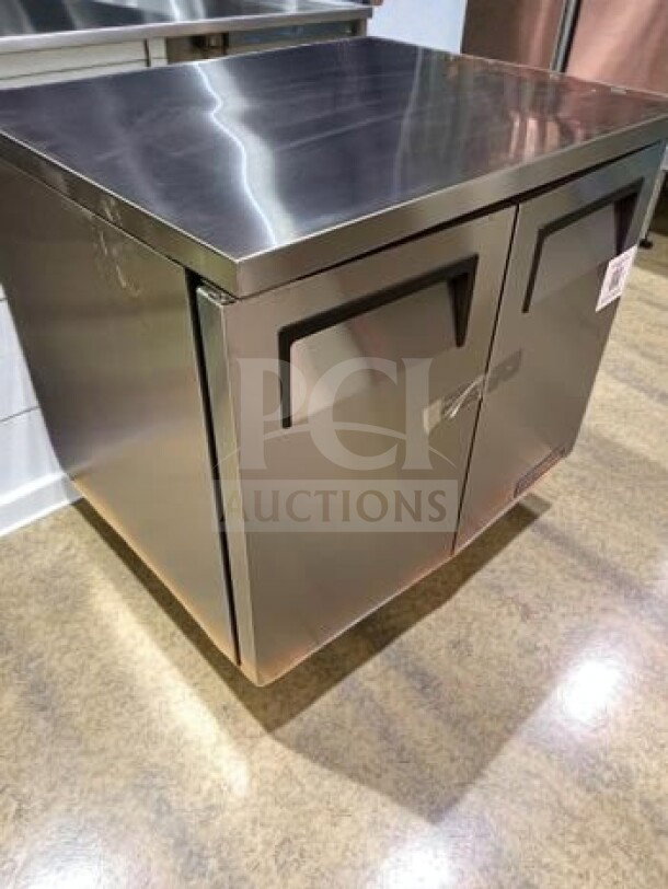 Brand new True TUC-36-HC undercounter refrigerator, 36 3/8", 2 solid doors, 8.5 Cu. Ft., stainless steel, NSF/UL listed.