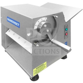 Somerset CDR-100P stainless steel dough sheeter, 10" roller, controls visible, excellent condition, 115V/1 Phase.